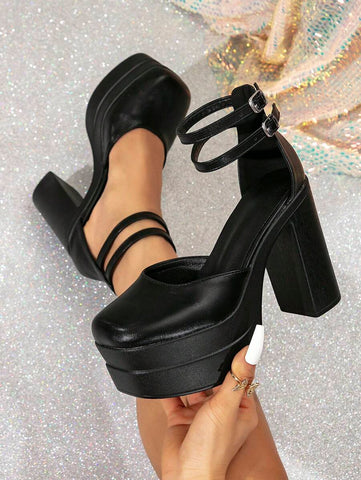 2025 New Women High Heel Pumps, Fashion Mary Jane High Heel Waterproof Platform Versatile Female Dress Shoes