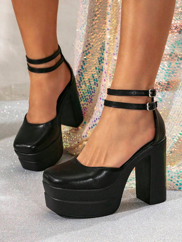 2025 New Women High Heel Pumps, Fashion Mary Jane High Heel Waterproof Platform Versatile Female Dress Shoes