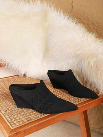 2025 New Women Pointy Toe Mid Heel Shoes, Knitted Elastic Breathable Versatile Work Office Pumps,