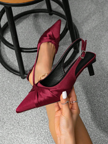 2025 Spring & Summer New Elegant Wedding Shoes, Women's Wine Red Fashion Kitten Heel Closed Toe