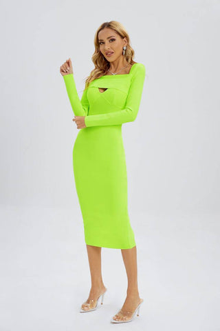 Samantha Fluorescent Green Long Sleeve Dress