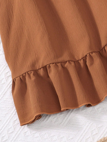 2 Pcs/Set Cute Girls Summer Dress, Sleeveless Ruffled Hem Casual Versatile Princess Dresses For Young Girl