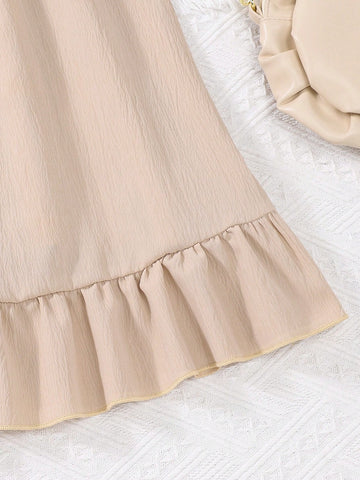 2 Pcs/Set Cute Girls Summer Dress, Sleeveless Ruffled Hem Casual Versatile Princess Dresses For Young Girl
