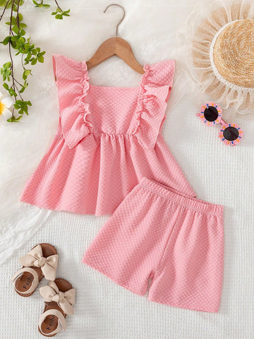 2 Pieces Young Girl Fashion Casual Solid Color Plaid V-Neck Camisole Dress