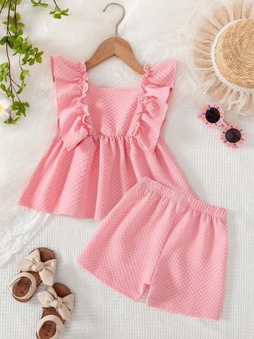 2 Pieces Young Girl Fashion Casual Solid Color Plaid V-Neck Camisole Dress