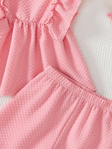 2 Pieces Young Girl Fashion Casual Solid Color Plaid V-Neck Camisole Dress