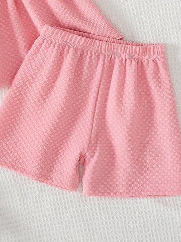 2 Pieces Young Girl Fashion Casual Solid Color Plaid V-Neck Camisole Dress