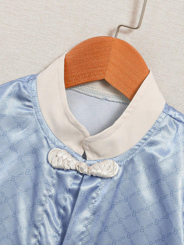 2pcs/Set 100th Birthday Celebration Baby Chinese Tang Suit Dress With Traditional Knot Buttons, Summer