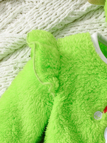 2pcs/Set 2024 Christmas Girl Cartoon Santa Print Fleece Warm Winter Long Sleeve Dress With Headband