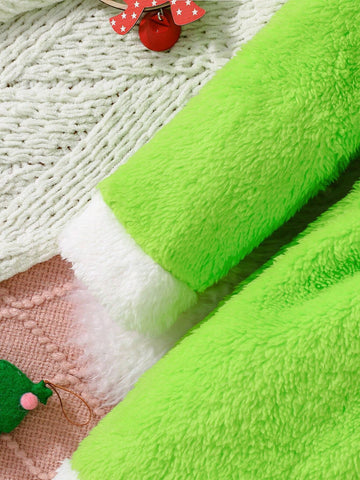 2pcs/Set 2024 Christmas Girl Cartoon Santa Print Fleece Warm Winter Long Sleeve Dress With Headband