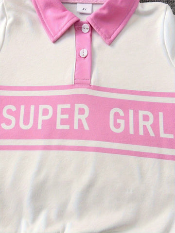 2pcs/Set 2024 Trendy Pink & White Contrast Letter Graphic Sweatshirt And Pleated Skirt Suit