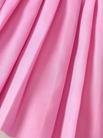 2pcs/Set 2024 Trendy Pink & White Contrast Letter Graphic Sweatshirt And Pleated Skirt Suit