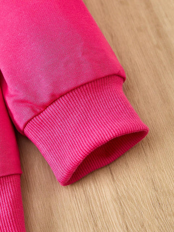 2pcs/Set Casual Stylish Girls Heart Print Hooded Long Sleeve Top And Black Heart Pants