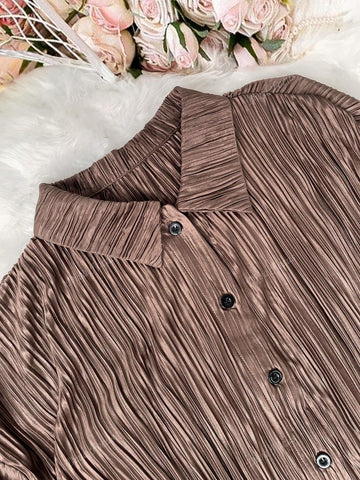 2pcs/Set Fashion Pleated Fabric Casual Knit Women's Suit