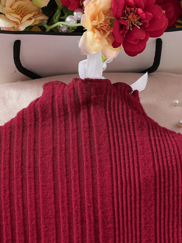 2pcs/Set Girl Toddler Casual Puff Sleeve Top And Fashion Bowknot Plaid Skort, 2-Piece Outfit