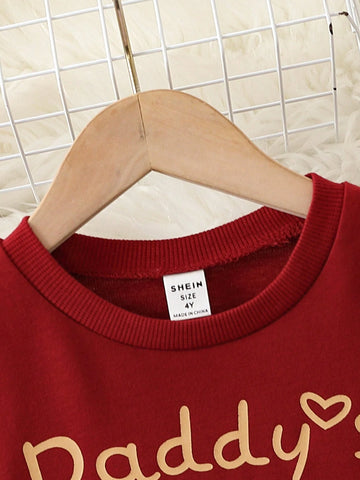 2pcs/Set Girls 4-7Y Splice Letter & Leopard Print Long Sleeve Top And Casual Pants, Spring Autumn