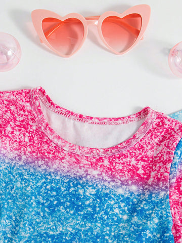 2pcs/Set Girls Cartoon Princess Allover Print Long Sleeve Dress