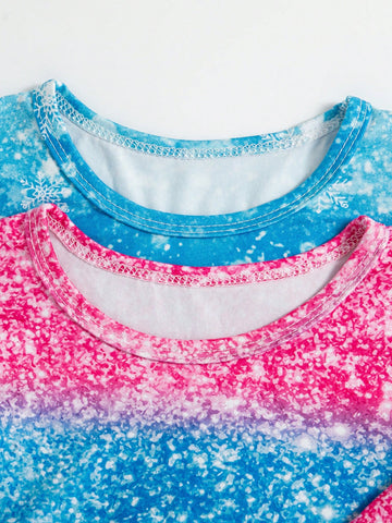 2pcs/Set Girls Cartoon Princess Allover Print Long Sleeve Dress