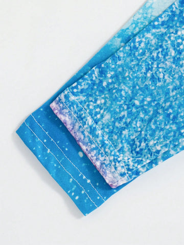 2pcs/Set Girls Cartoon Princess Allover Print Long Sleeve Dress