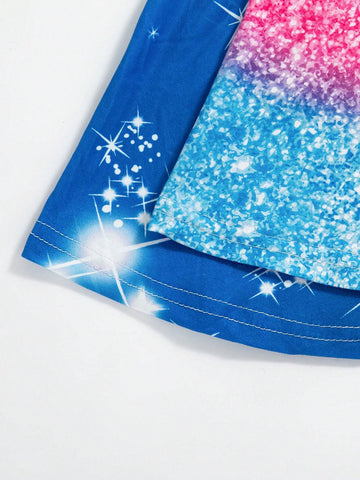 2pcs/Set Girls Cartoon Princess Allover Print Long Sleeve Dress