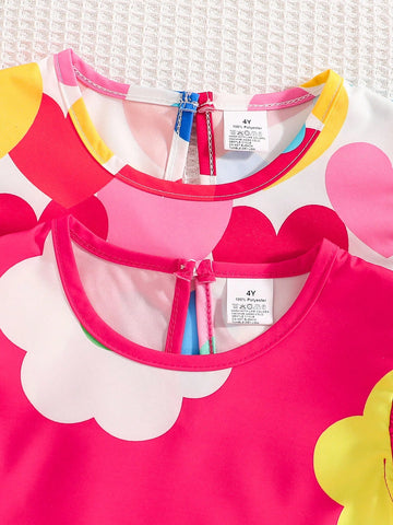 2pcs/Set Girls Casual Cute Daily Summer Outfit, Round Neck Cap Sleeve Dress