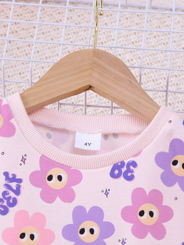 2pcs/Set Girls Casual Floral Print Long Sleeve Top And Matching Floral Allover Print Leggings, Autumn/Winter