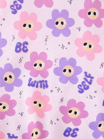 2pcs/Set Girls Casual Floral Print Long Sleeve Top And Matching Floral Allover Print Leggings, Autumn/Winter