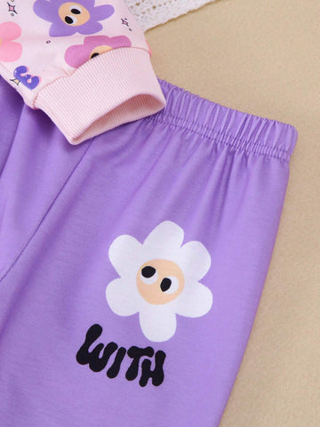 2pcs/Set Girls Casual Floral Print Long Sleeve Top And Matching Floral Allover Print Leggings, Autumn/Winter