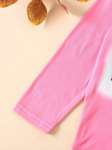 2pcs/Set Girls Casual Owl Print Long Sleeve Outfit With Leopard Print Leggings, Autumn/Winter