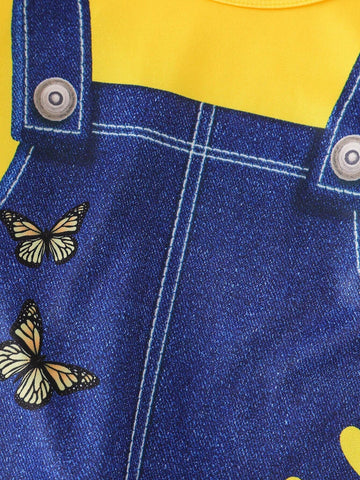 2pcs/Set Girls Casual Pastoral Style + Kitten Print Long Sleeve Dress, Suitable For Spring & Autumn Holiday Outings