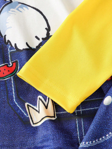 2pcs/Set Girls Casual Pastoral Style + Kitten Print Long Sleeve Dress, Suitable For Spring & Autumn Holiday Outings