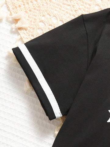 2pcs/Set Girls Casual Short Sleeve T-Shirt And Mini Skirt Sports Outfit, Spring Summer