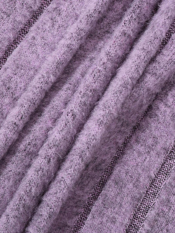 2pcs/Set Girls Cat Embroidery Round Neck Striped Faux Fur Solid Color Casual Cute Dress Suit, Autumn