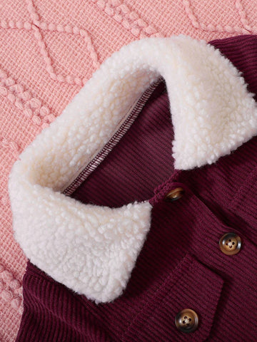 2pcs/Set Girls Corduroy Patchwork Fuzzy Dress With Matching Mini Bag, Fashion Stylish