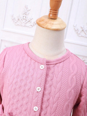 2pcs/Set Girls Cute Bow Decor Long Sleeve Round Neck Dress + Hat Set, Autumn/Winter