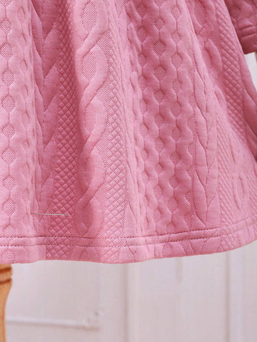 2pcs/Set Girls Cute Bow Decor Long Sleeve Round Neck Dress + Hat Set, Autumn/Winter