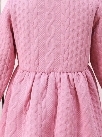 2pcs/Set Girls Cute Bow Decor Long Sleeve Round Neck Dress + Hat Set, Autumn/Winter