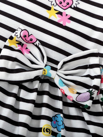 2pcs/Set Girls' Cute Rainbow, Fruit Print & Striped Long Sleeve Dress + Solid Color Dress Casual Comfortable Outfit For Daily Wear And Entertainment, Autumn