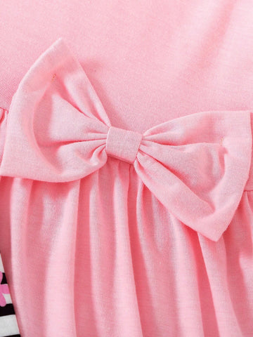 2pcs/Set Girls' Cute Rainbow, Fruit Print & Striped Long Sleeve Dress + Solid Color Dress Casual Comfortable Outfit For Daily Wear And Entertainment, Autumn