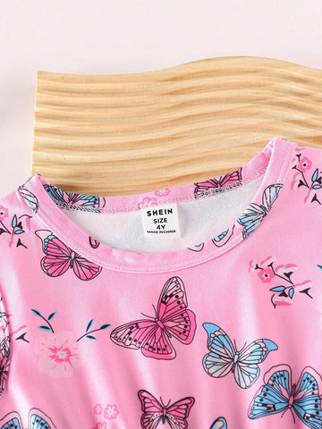 2pcs/Set Girls' Denim Vest & Butterfly Allover Print Dress, Cute Outfits For Outdoor Activities