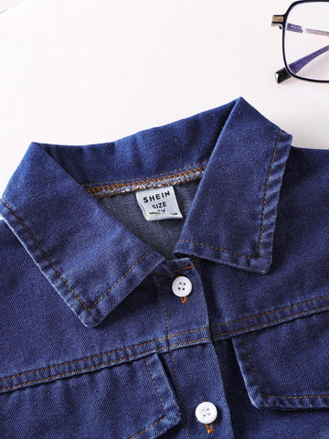 2pcs/Set Girls' Denim Vest & Butterfly Allover Print Dress, Cute Outfits For Outdoor Activities