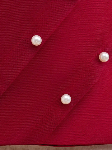 2pcs/Set Girls European And American Style Sleeveless Pearl Decor Crop Top + High Waist Sequin Mesh Tulle Skirt