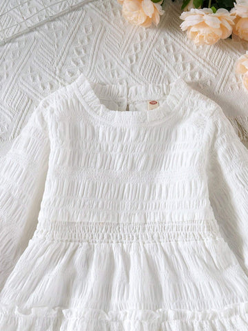 2pcs/Set Girls Fashion Floral Lace Dress And Furry Vest Set, Spring/Autumn