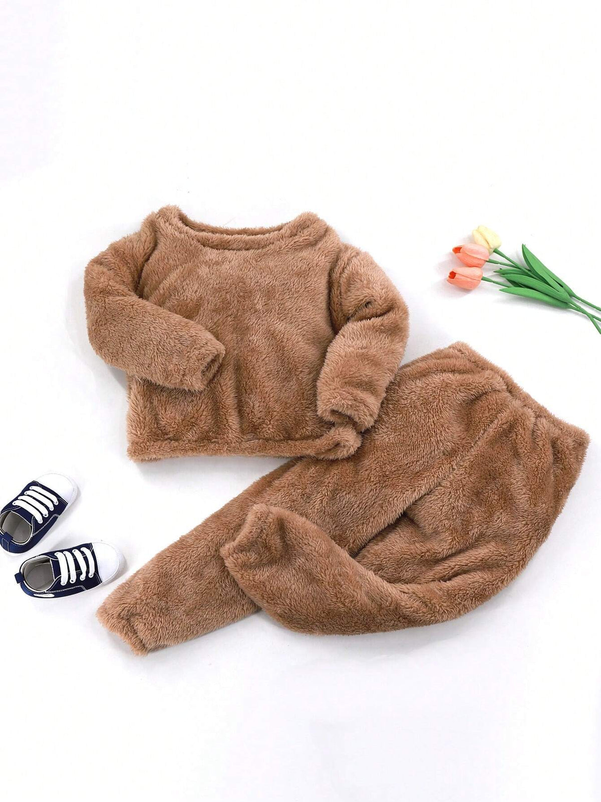2pcs/Set Girls' Fleece Casual Warm Lounge Wear Set For Winter