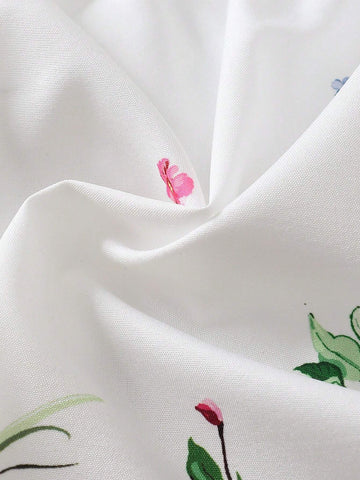 2pcs/Set Girls' Floral Print Suspender Dress + Spring/Summer Top