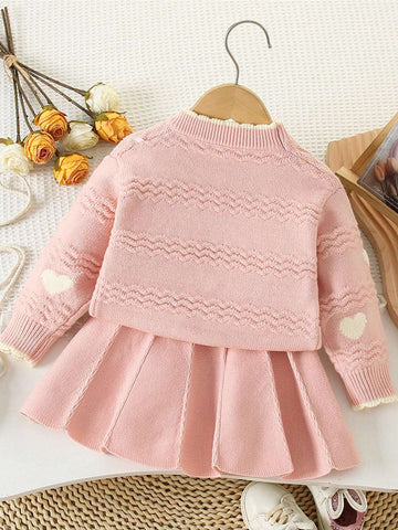 2pcs/Set Girls New Year Knitwear Sweater And Skirt, Children Christmas Outfit, Autumn/Winter