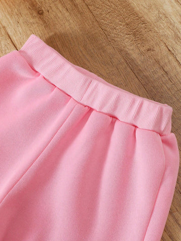 2pcs/Set Girls (Petite) Letter Print Hoodie And Sweatpants Set