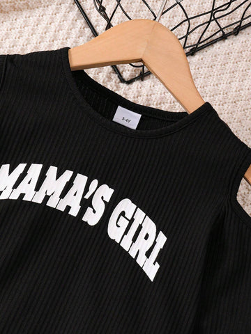 2pcs/Set Girls' Slouchy Open Shoulder Ribbed Sweater Top + Camo Pants, Casual Fashion Outfit