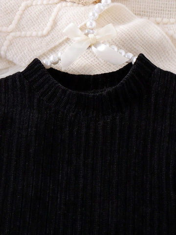 2pcs/Set Girls Solid Color Long Sleeve Pearl Collar Puff Sleeve Dress & Crossbody Bag