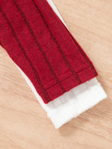 2pcs/Set Girls Solid Color Ribbed Elegant Bowknot Ruffle Hem Dress Set